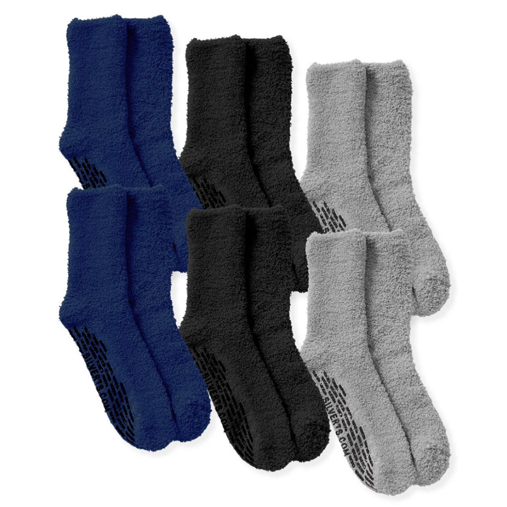 Mens Non Skid Hospital Socks - 6 Pack Slipper Socks