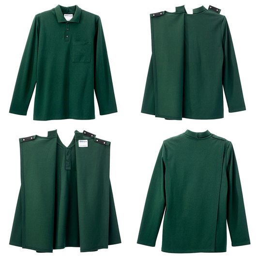 Men's Adaptive Open Back Polo Shirt with Long Sleeves