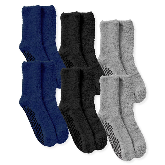 Mens Non Skid Hospital Socks - 6 Pack Slipper Socks